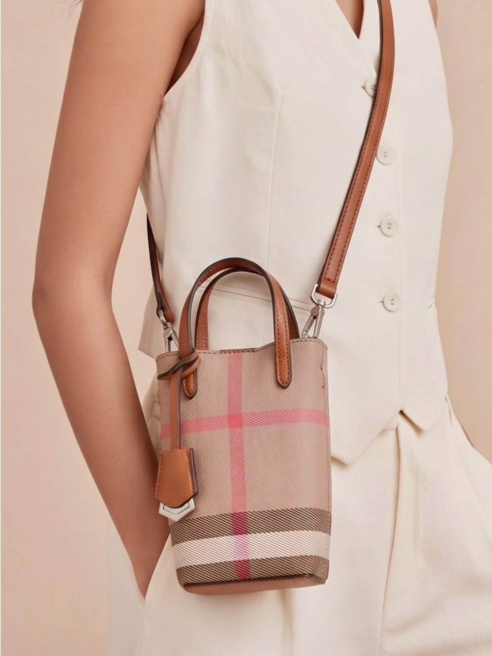 Burberry Like Design Mini Plaid  Crossbody Bag w/Removable & Adjustable Straps